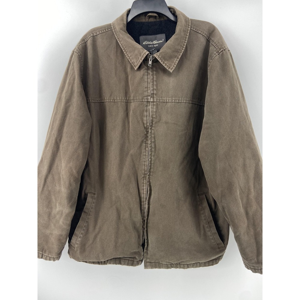 Eddie Bauer Jacket Mens XL Brown Barn‎ Chore Canvas Wool Lined Zip Outdoor Work